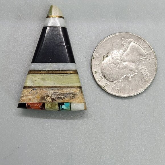 Vintage native american inlaid multi stone bead dangle pendant - Picture 2 of 6